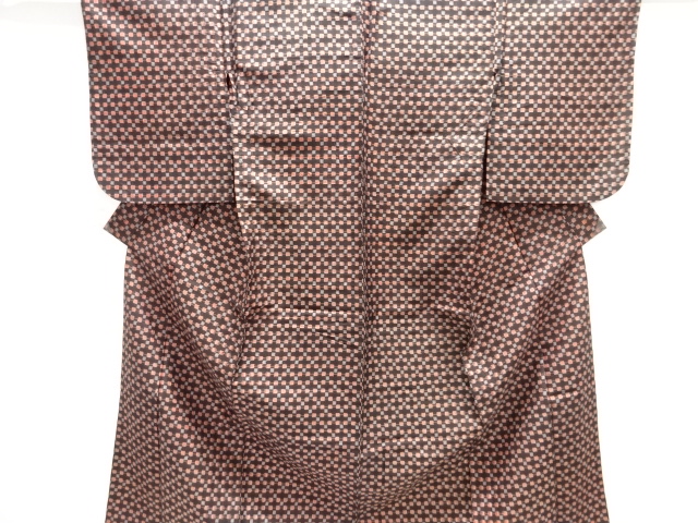 大正ロマン　変わり格子模様織り出し銘仙単衣着物